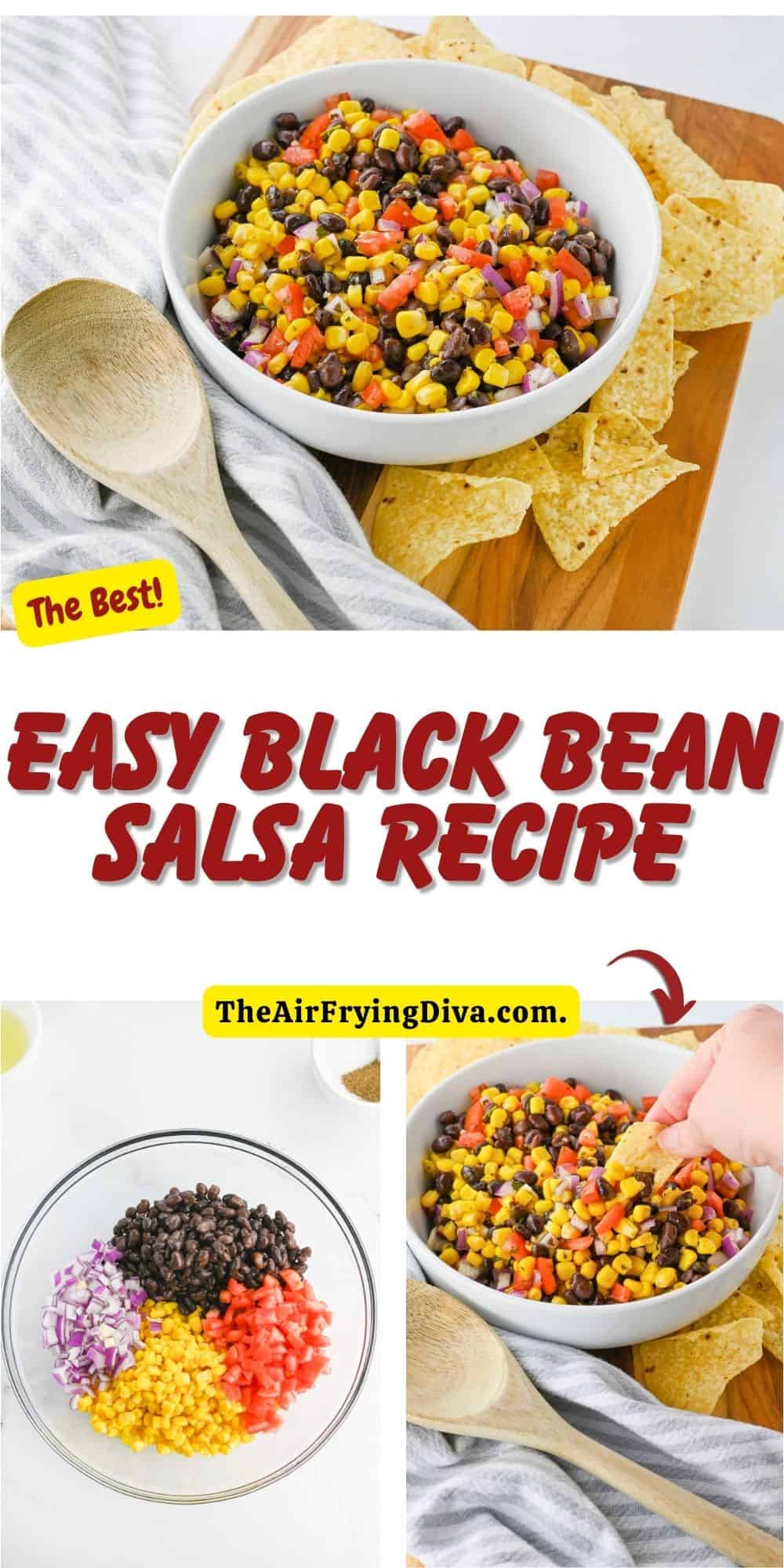 Easy Black Bean Salsa Recipe, a simple side dish recipe or appetizer dip made with corn and tomatoes in about 10 minutes.