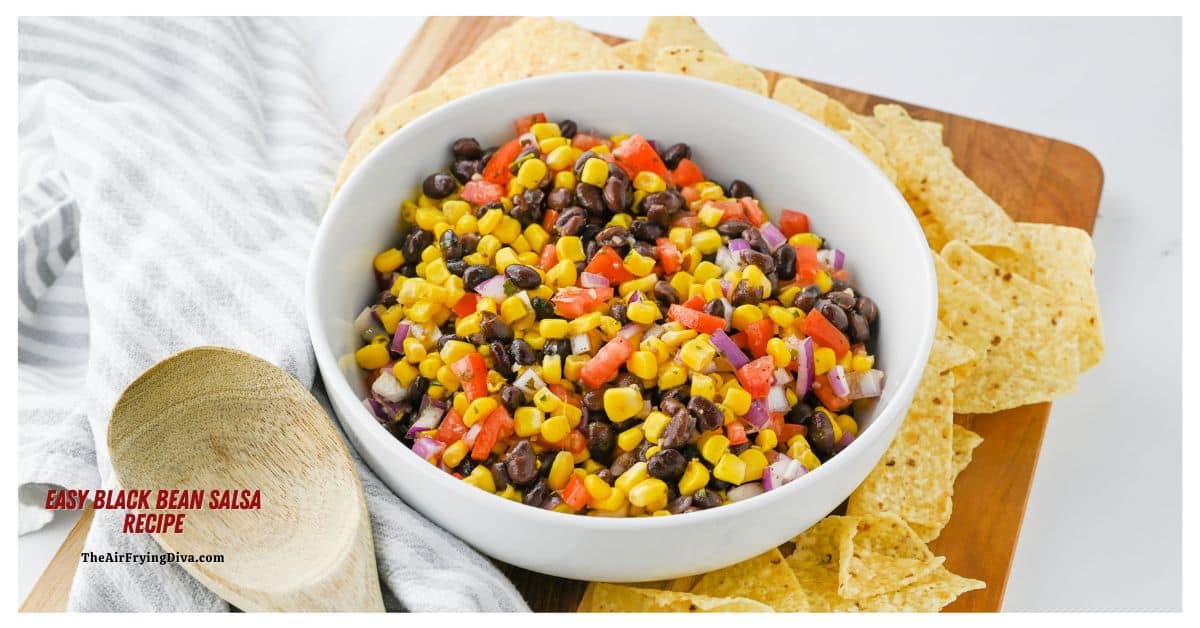 Easy Black Bean Salsa Recipe, a simple side dish recipe or appetizer dip made with corn and tomatoes in about 10 minutes. Easy Black Bean Salsa Recipe, a simple side dish recipe or appetizer dip made with corn and tomatoes in about 10 minutes.