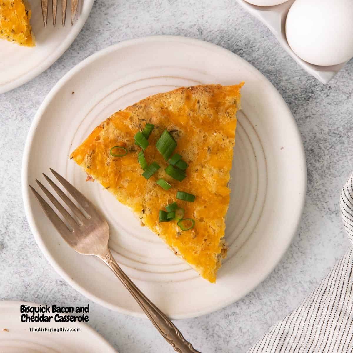 Bisquick Bacon and Cheddar Casserole, a quick and easy breakfast or brunch recipe made with baking mix, bacon, eggs, and cheese.