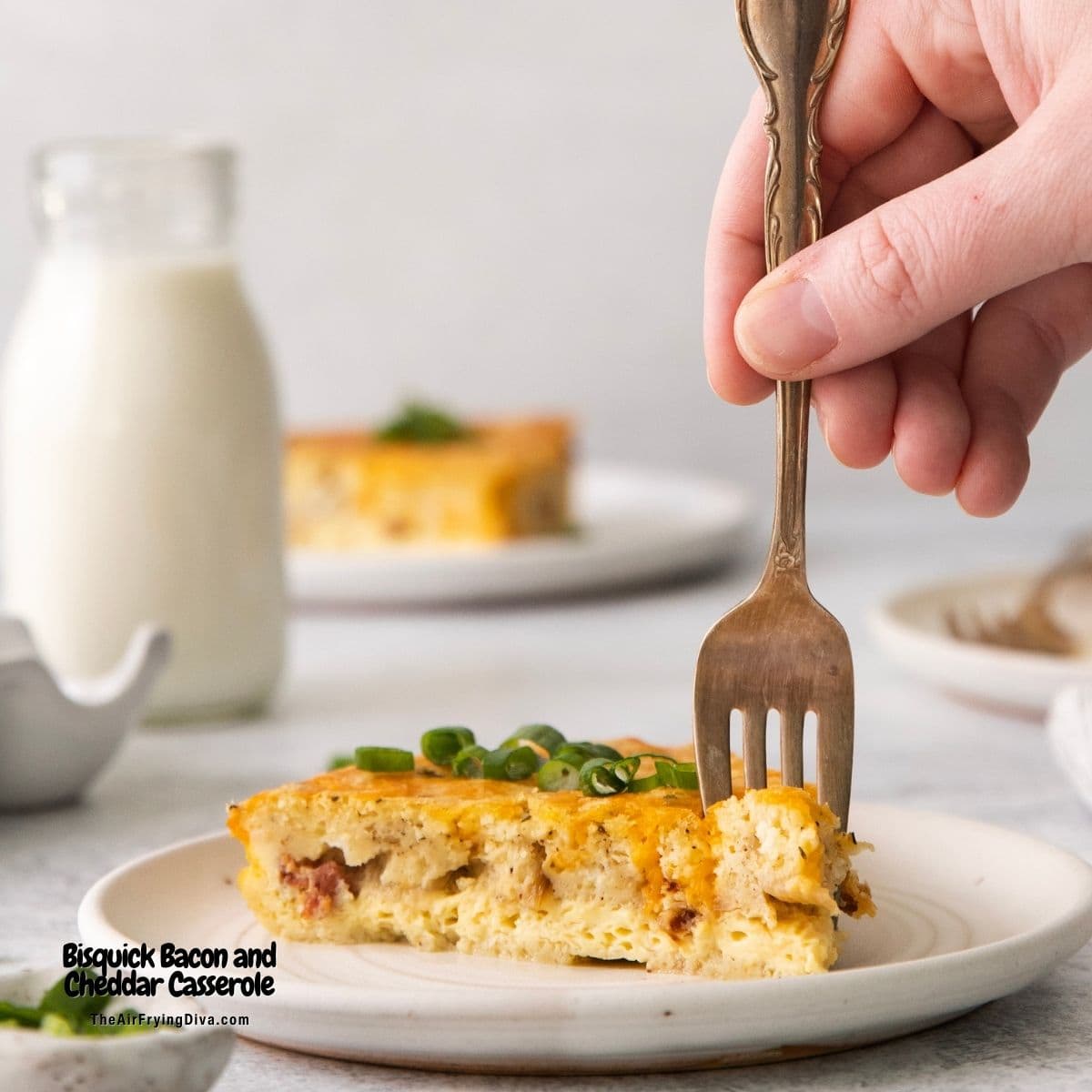 Bisquick Bacon and Cheddar Casserole, a quick and easy breakfast or brunch recipe made with baking mix, bacon, eggs, and cheese.