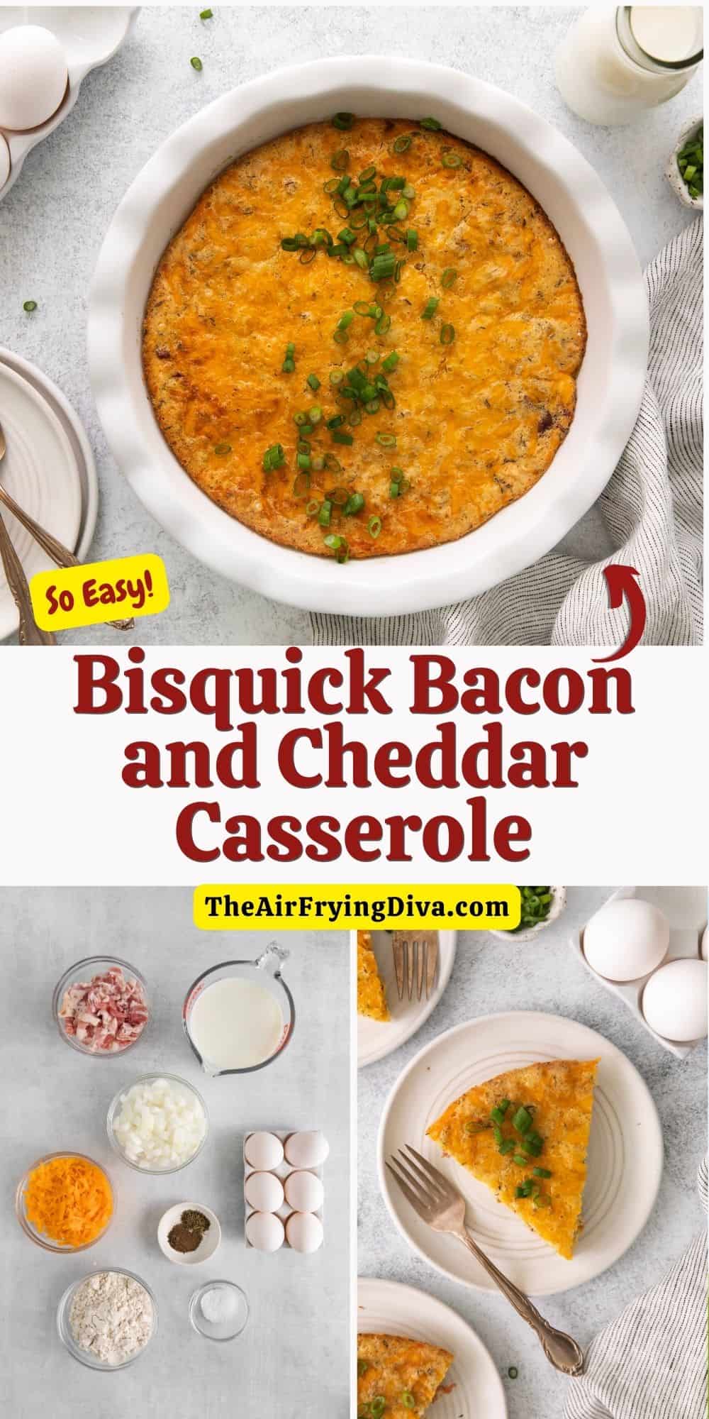 Bisquick Bacon and Cheddar Casserole, a quick and easy breakfast or brunch recipe made with baking mix, bacon, eggs, and cheese.