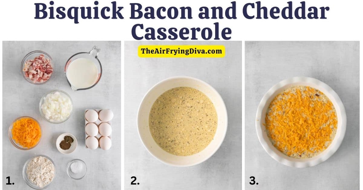 Bisquick Bacon and Cheddar Casserole, a quick and easy breakfast or brunch recipe made with baking mix, bacon, eggs, and cheese.