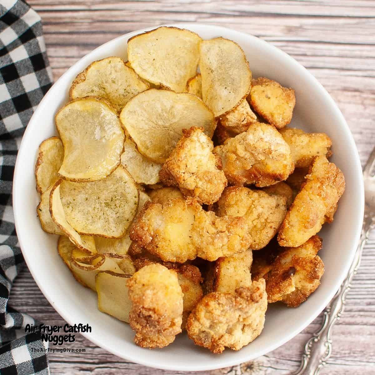Air Fryer Catfish Nuggets, a simple and delicious recipe for lightly breaded fillet bites air fried to perfection in about 10 minutes.