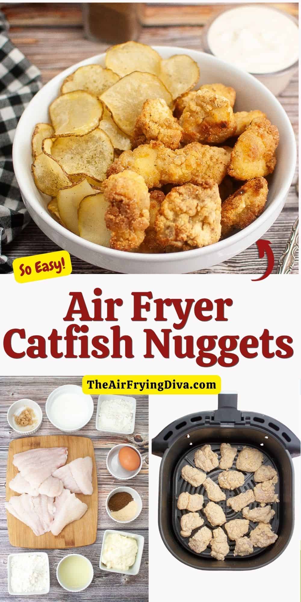Air Fryer Catfish Nuggets, a simple and delicious recipe for lightly breaded fillet bites air fried to perfection in about 10 minutes.