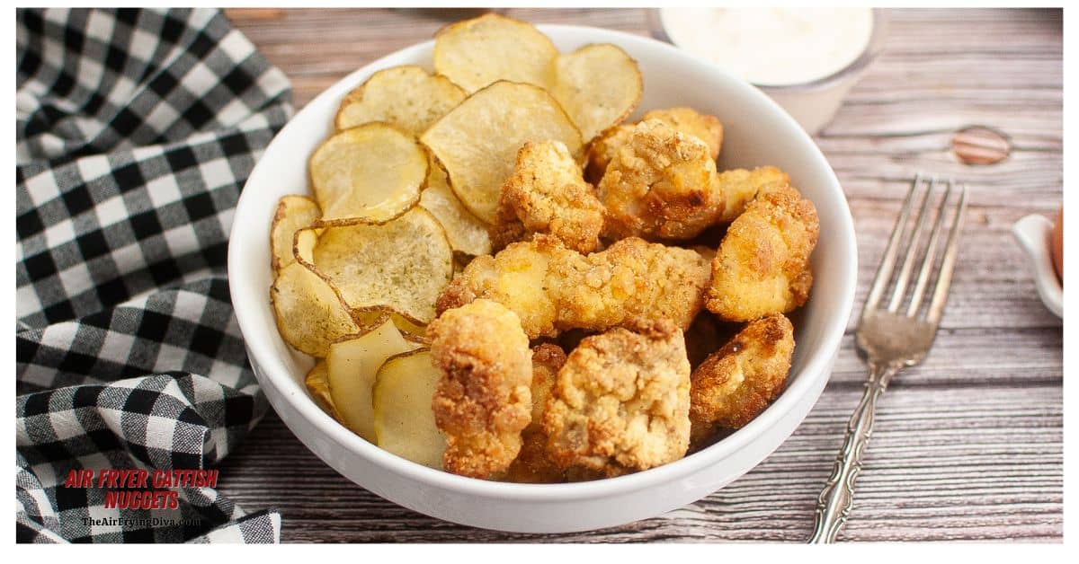 Air Fryer Catfish Nuggets, a simple and delicious recipe for lightly breaded fillet bites air fried to perfection in about 10 minutes. Air Fryer Catfish Nuggets, a simple and delicious recipe for lightly breaded fillet bites air fried to perfection in about 10 minutes.