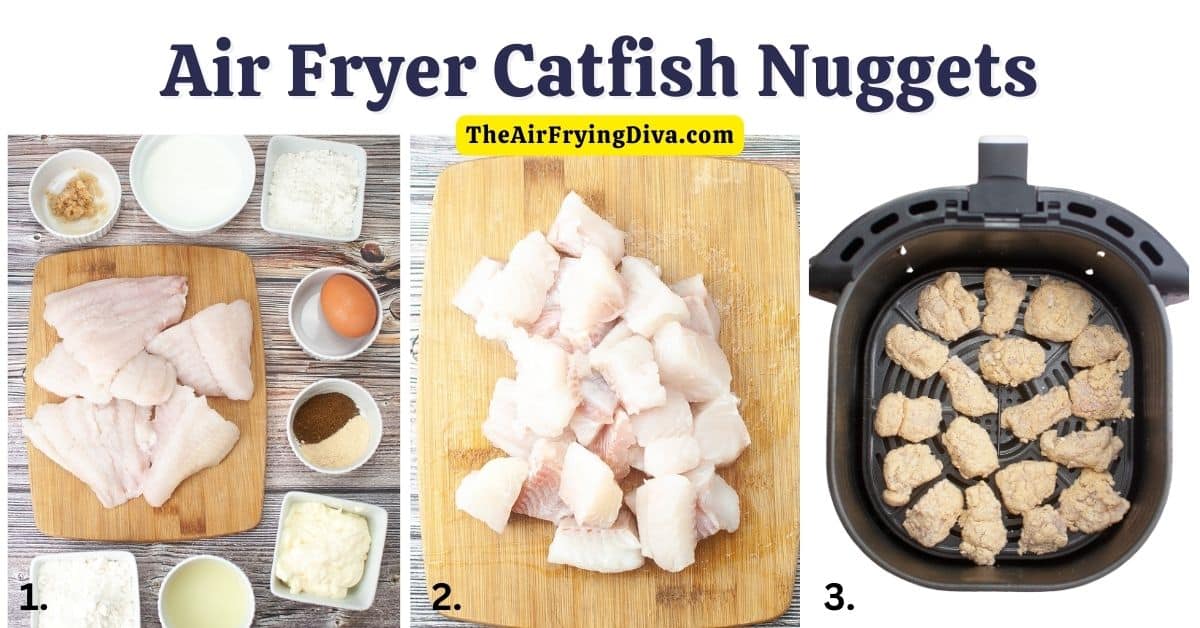 Air Fryer Catfish Nuggets, a simple and delicious recipe for lightly breaded fillet bites air fried to perfection in about 10 minutes.