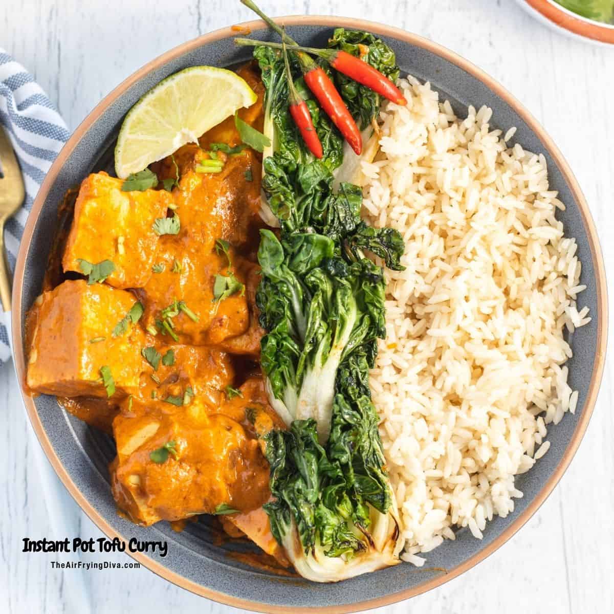 Instant Pot Tofu Curry, simple vegan recipe pressure cooked to perfection in about 20 minutes. Loaded with protein and goodness.