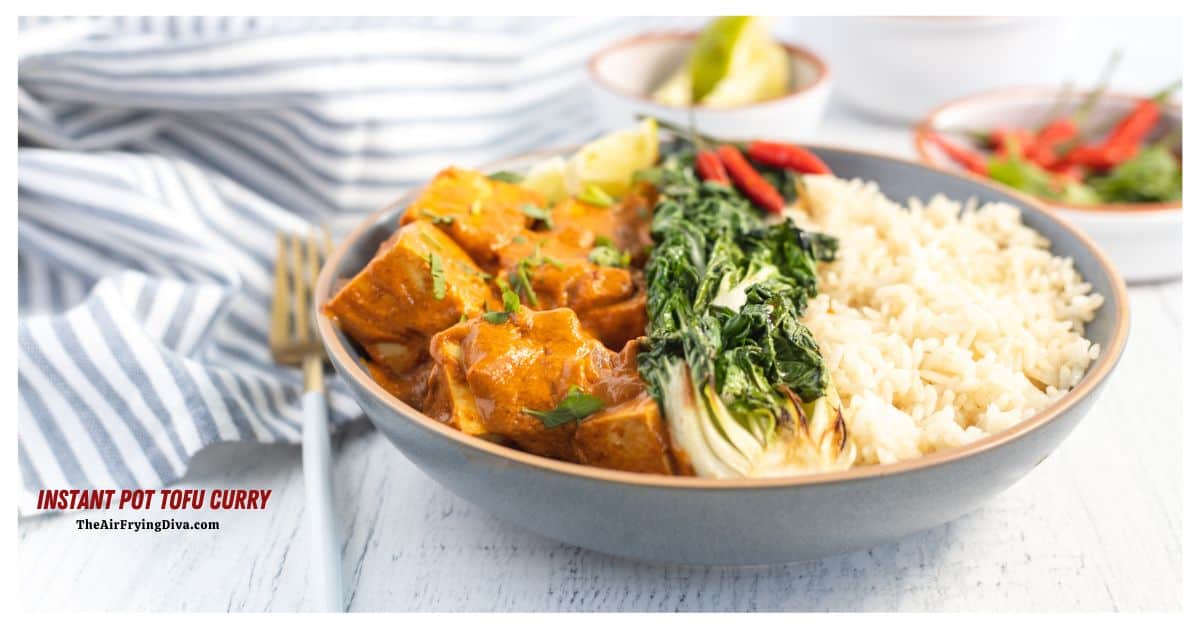 Instant Pot Tofu Curry, simple vegan recipe pressure cooked to perfection in about 20 minutes. Loaded with protein and goodness. Instant Pot Tofu Curry, simple vegan recipe pressure cooked to perfection in about 20 minutes. Loaded with protein and goodness.