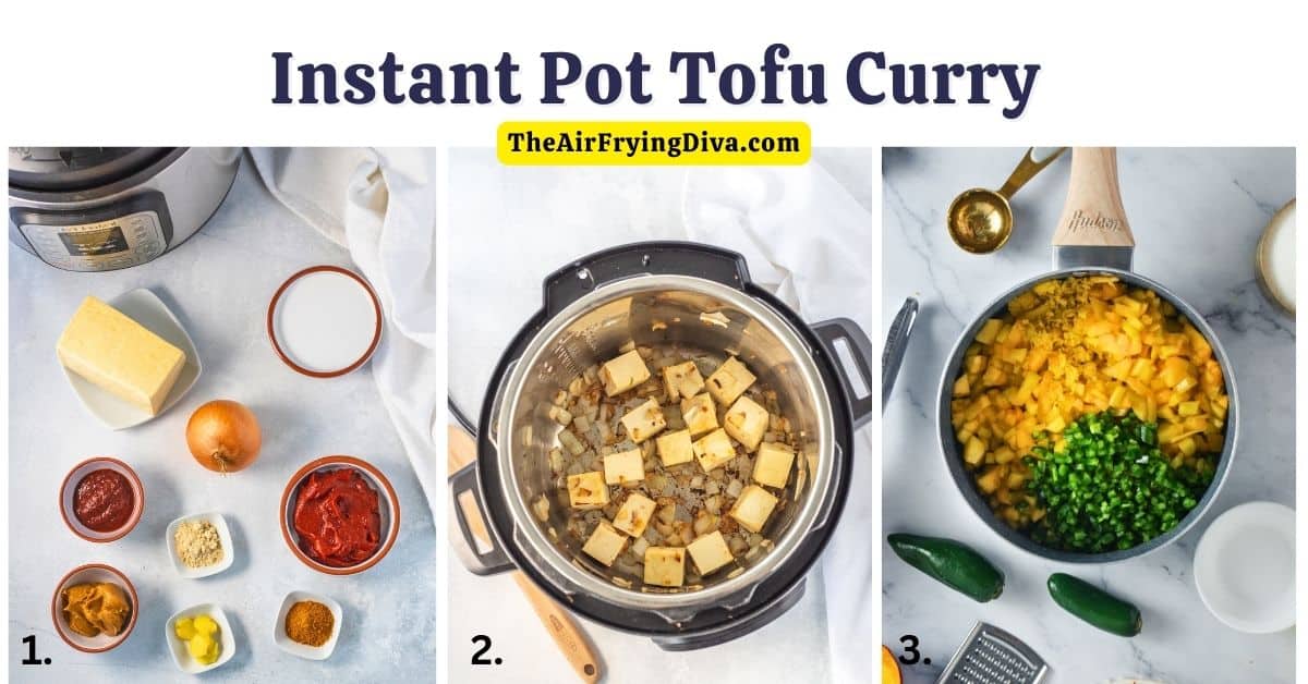 Instant Pot Tofu Curry, simple vegan recipe pressure cooked to perfection in about 20 minutes. Loaded with protein and goodness.