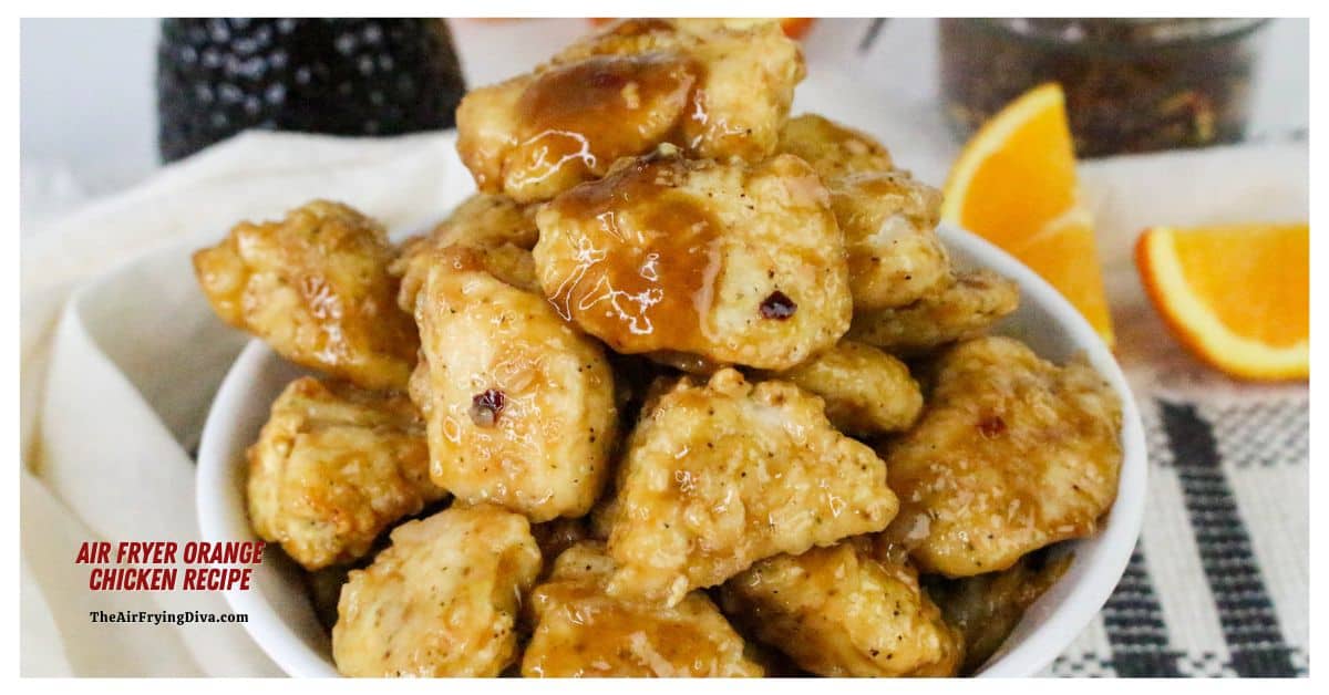 Air Fryer Orange Chicken Recipe, a delicious recipe for chicken breast bites air fried to perfection and served in a sweet and tangy sauce. Air Fryer Orange Chicken Recipe, a delicious recipe for chicken breast bites air fried to perfection and served in a sweet and tangy sauce.