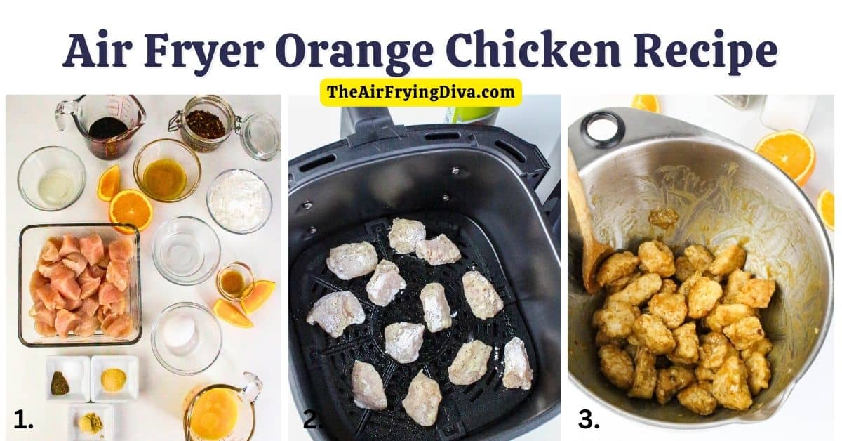 Air Fryer Orange Chicken Recipe, a delicious recipe for chicken breast bites air fried to perfection and served in a sweet and tangy sauce.