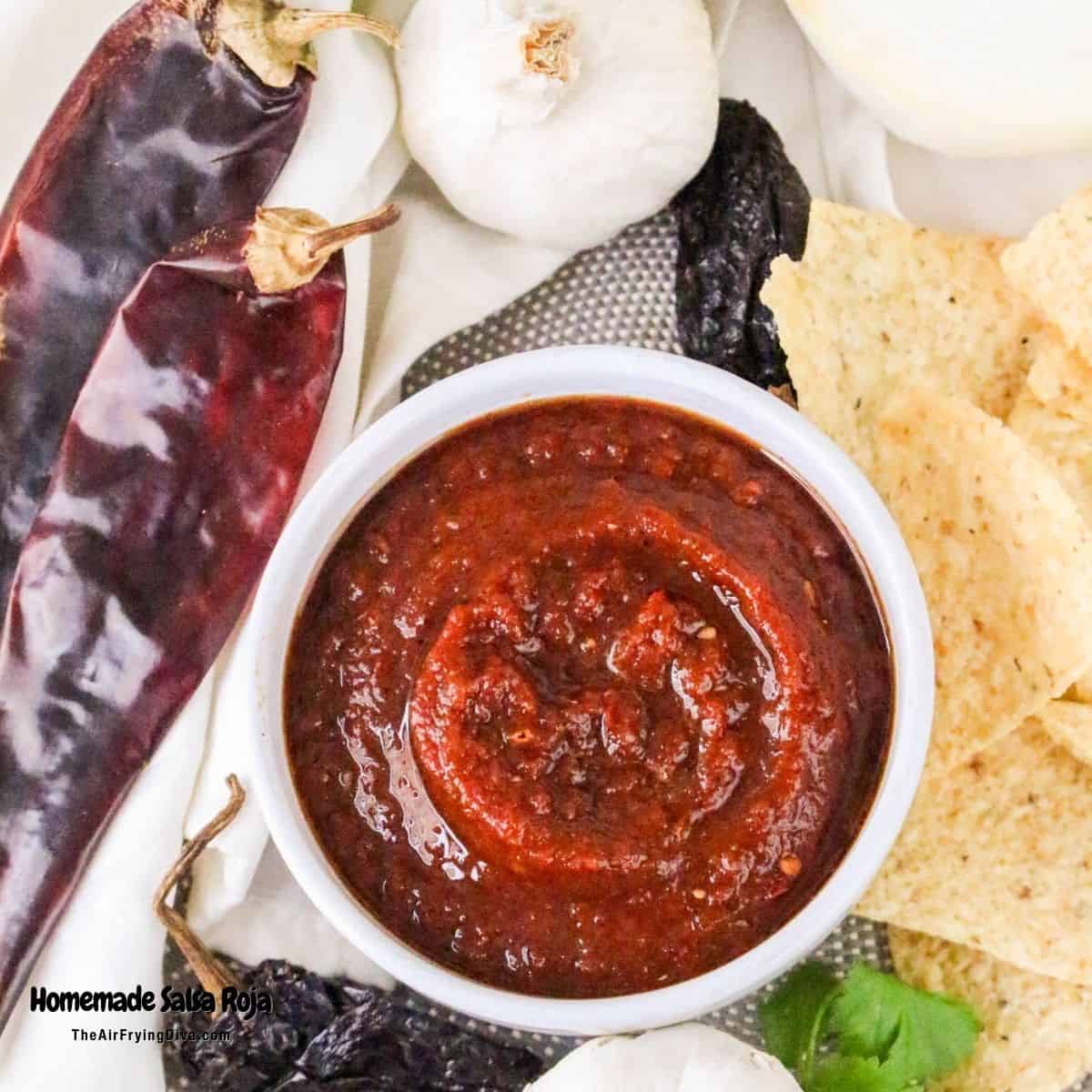 This Homemade Salsa Roja Recipe is a simple appetizer or condiment made with fresh ingredients in about 15 minutes.