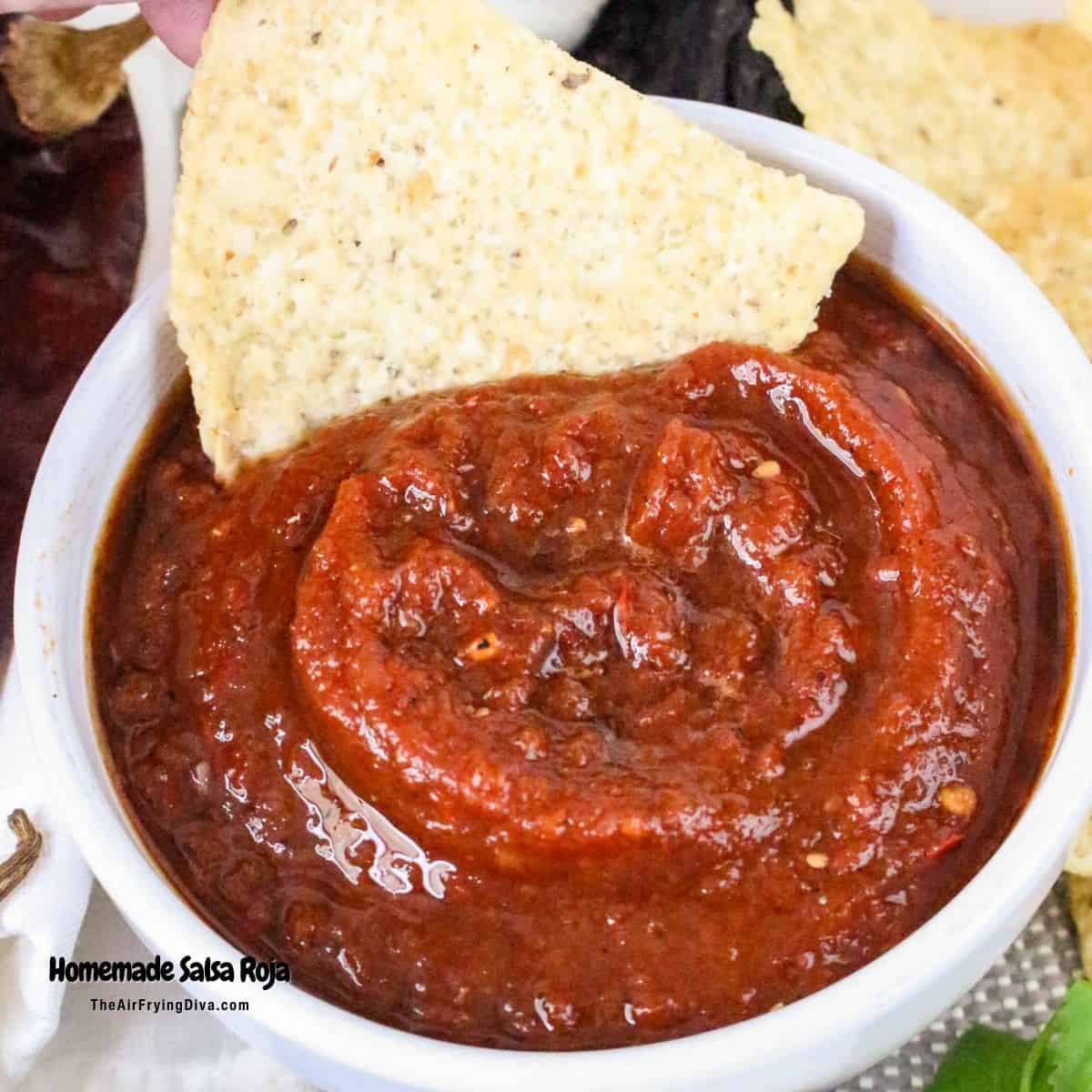 This Homemade Salsa Roja Recipe is a simple appetizer or condiment made with fresh ingredients in about 15 minutes.