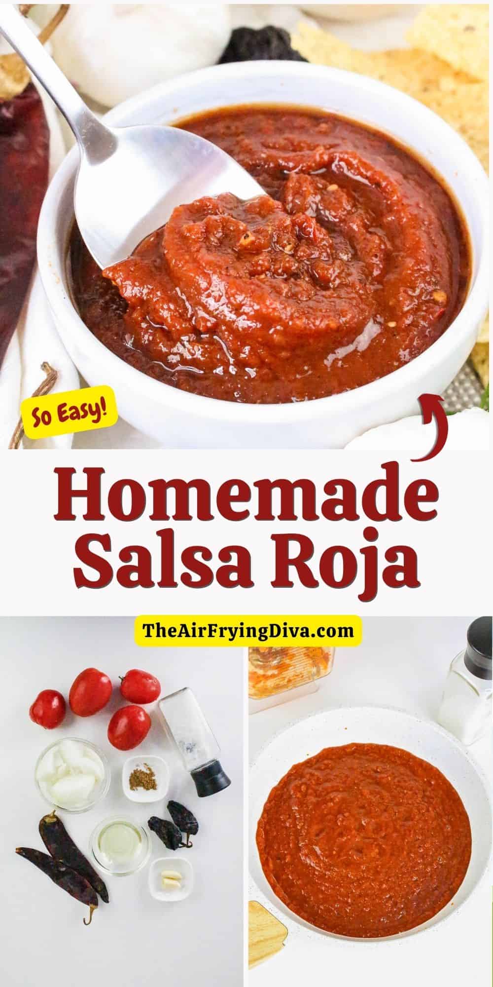 This Homemade Salsa Roja Recipe is a simple appetizer or condiment made with fresh ingredients in about 15 minutes.