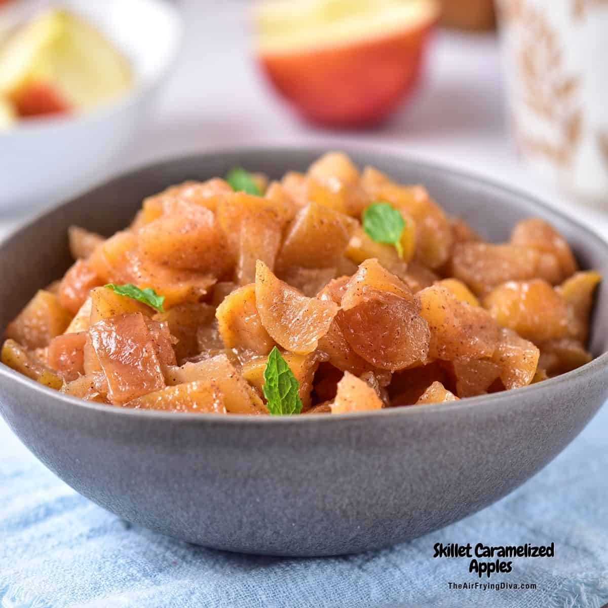 Skillet Caramelized Apples Recipe,  a simple and delicious recipe for  versatile tender sweetened cinnamon apples bites.
