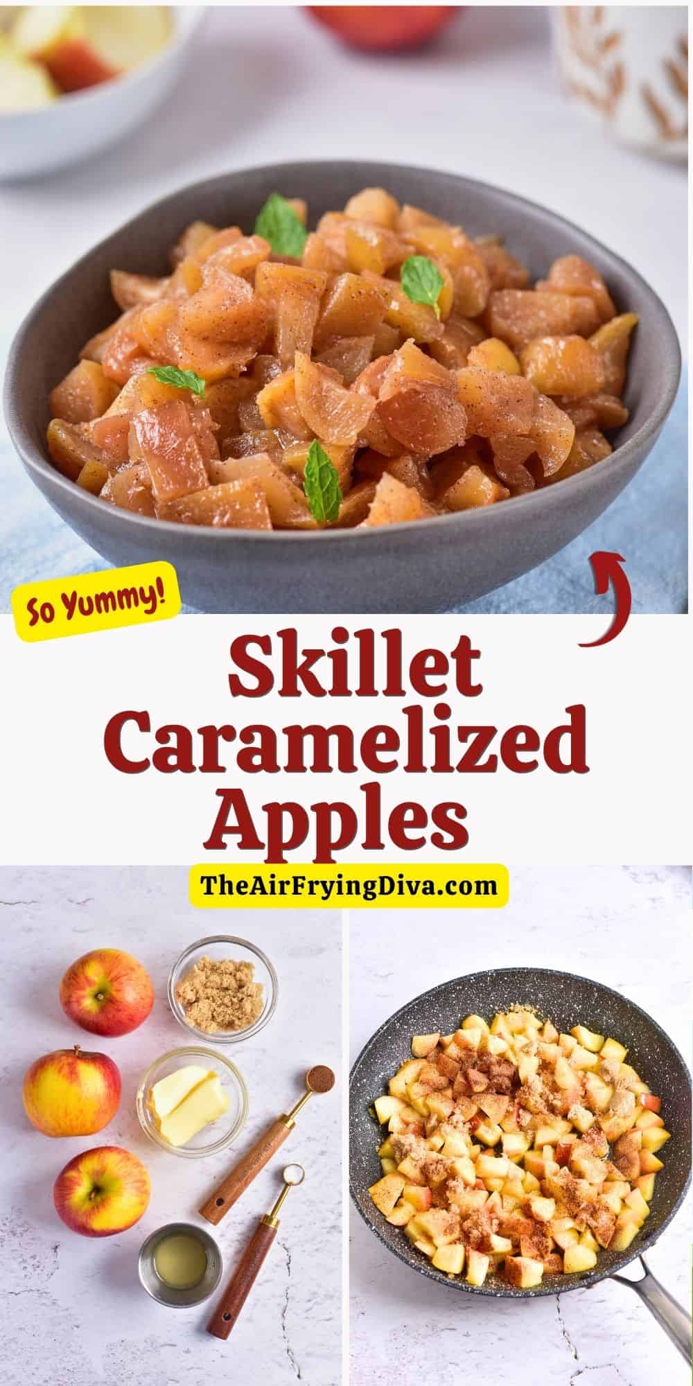 Skillet Caramelized Apples Recipe,  a simple and delicious recipe for  versatile tender sweetened cinnamon apples bites.