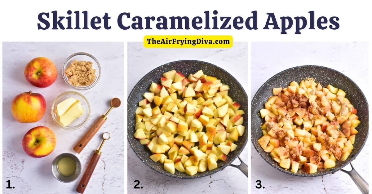 Skillet Caramelized Apples Recipe,  a simple and delicious recipe for  versatile tender sweetened cinnamon apples bites.
