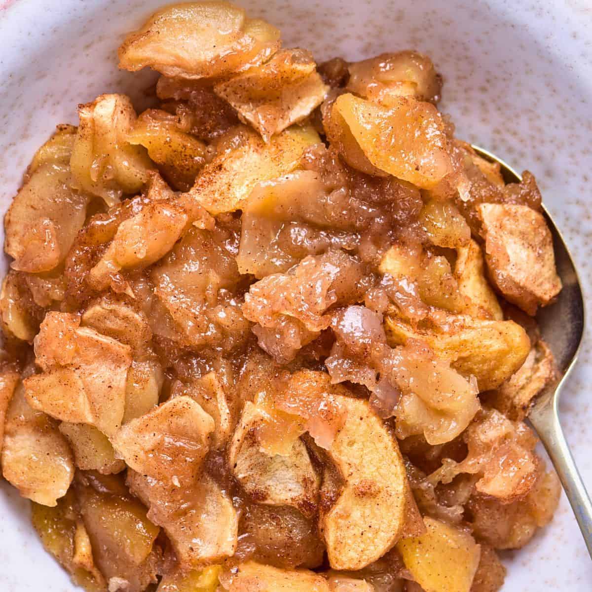 Baked Cinnamon Apple Casserole, a simple and delicious dessert recipe made with fresh apples that tastes like (crustless) apple pie.