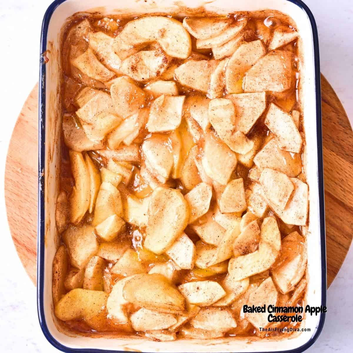 Baked Cinnamon Apple Casserole, a simple and delicious dessert recipe made with fresh apples that tastes like (crustless) apple pie.