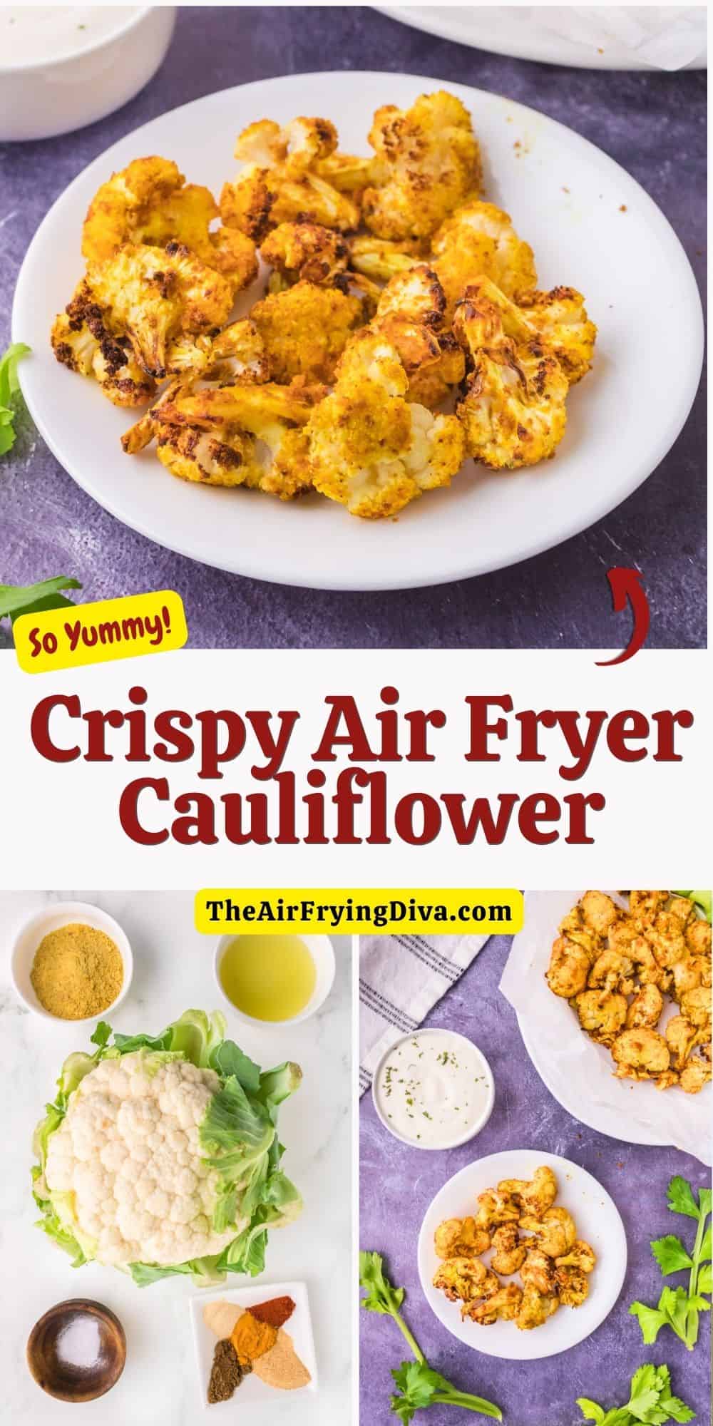 Crispy Air Fryer Cauliflower, a quick and simple healthy appetizer or side made with seasoned cauliflower air fried to perfection. Vegan.