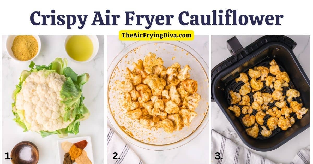 Crispy Air Fryer Cauliflower, a quick and simple healthy appetizer or side made with seasoned cauliflower air fried to perfection. Vegan.
