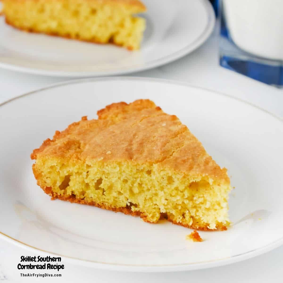 Skillet Southern Cornbread Recipe, a delicious and savory bread made from scratch with cornmeal and buttermilk, baked in a cast iron skillet.