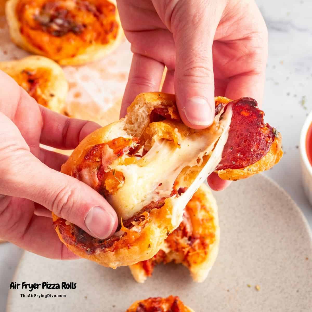 Easy Air Fryer Pizza Rolls made from scratch. Mouthwatering good pepperoni pizza rolls air fried to perfection in about 8 minutes.
