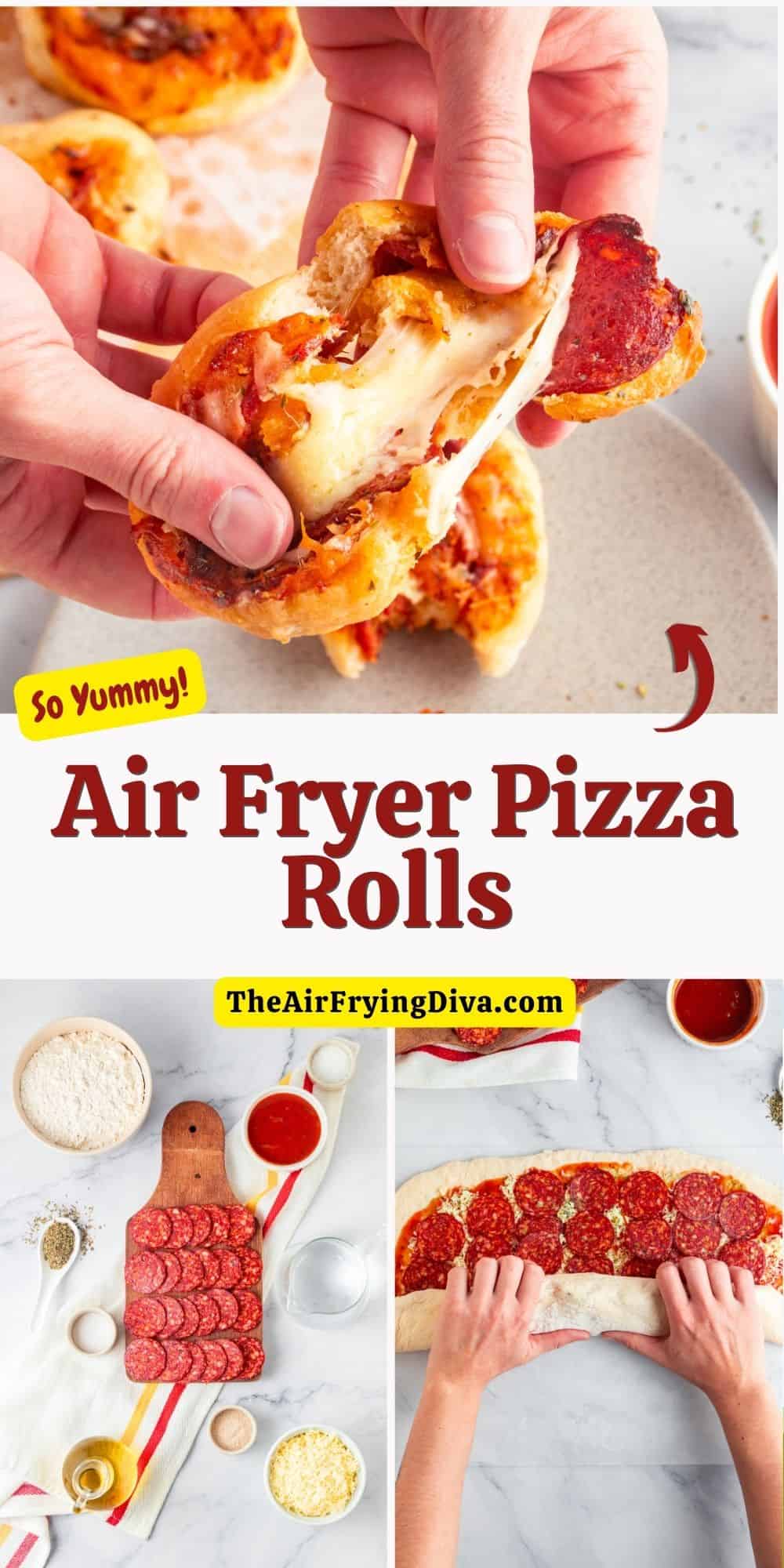 Easy Air Fryer Pizza Rolls made from scratch. Mouthwatering good pepperoni pizza rolls air fried to perfection in about 8 minutes.