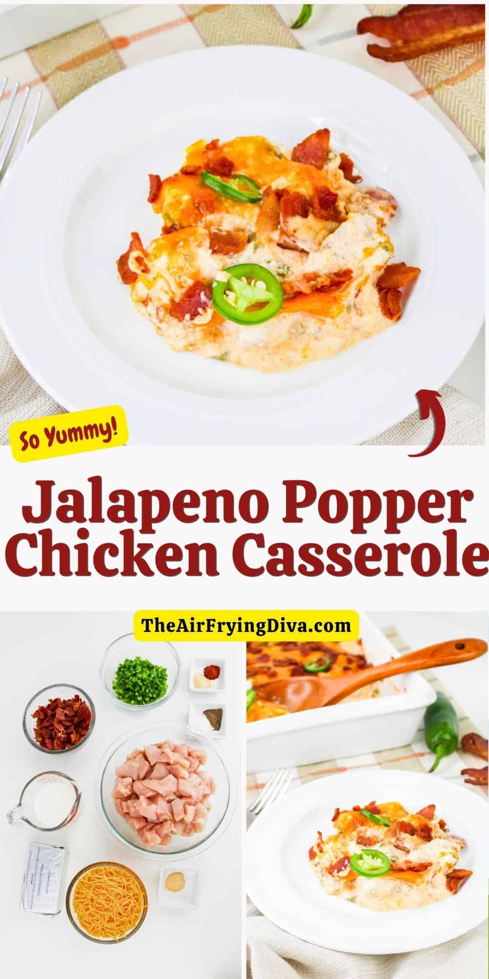 Jalapeno Popper Chicken Casserole, a simple and hearty, delicious, and comforting dish  dish made with chicken breast, bacon and cheese.