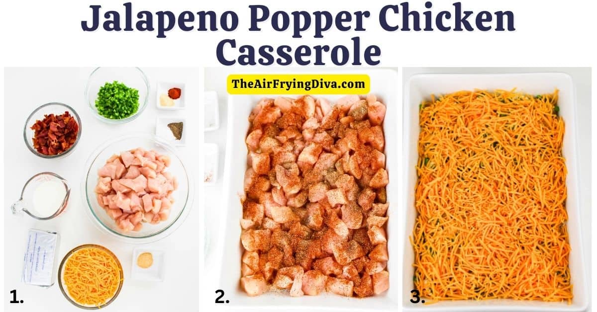 Jalapeno Popper Chicken Casserole, a simple and hearty, delicious, and comforting dish  dish made with chicken breast, bacon and cheese.
