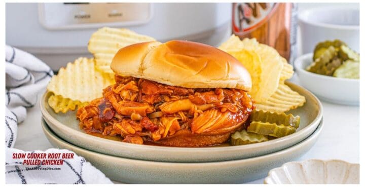 Slow Cooker Root Beer Pulled Chicken, a simple five ingredient recipe for tender and flavorful shredded chicken slow cooked to perfection.
