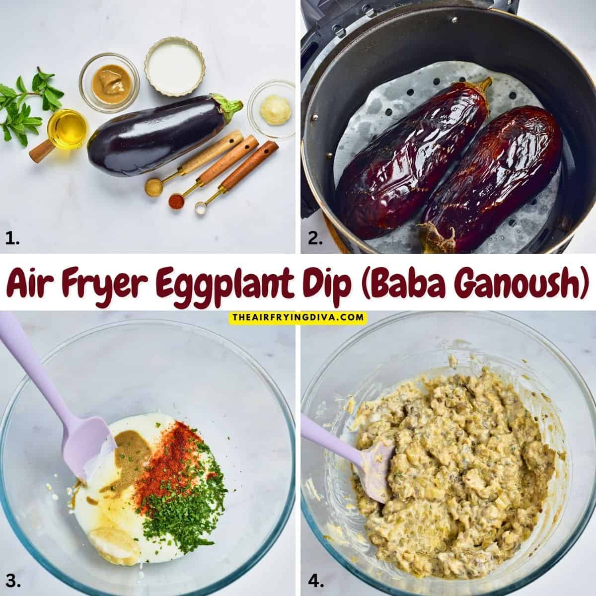 Air Fryer Eggplant Dip (Baba Ganoush), a delicious, creamy, savory, and easy recipe made from eggplant air fried until tender.