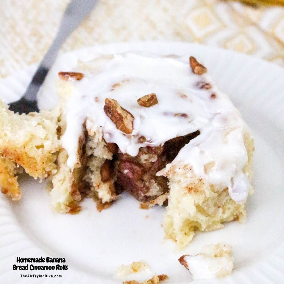 Homemade Banana Bread Cinnamon Rolls, made from scratch fluffy rolls stuffed with a sweet cinnamon filling and tipped with glaze.