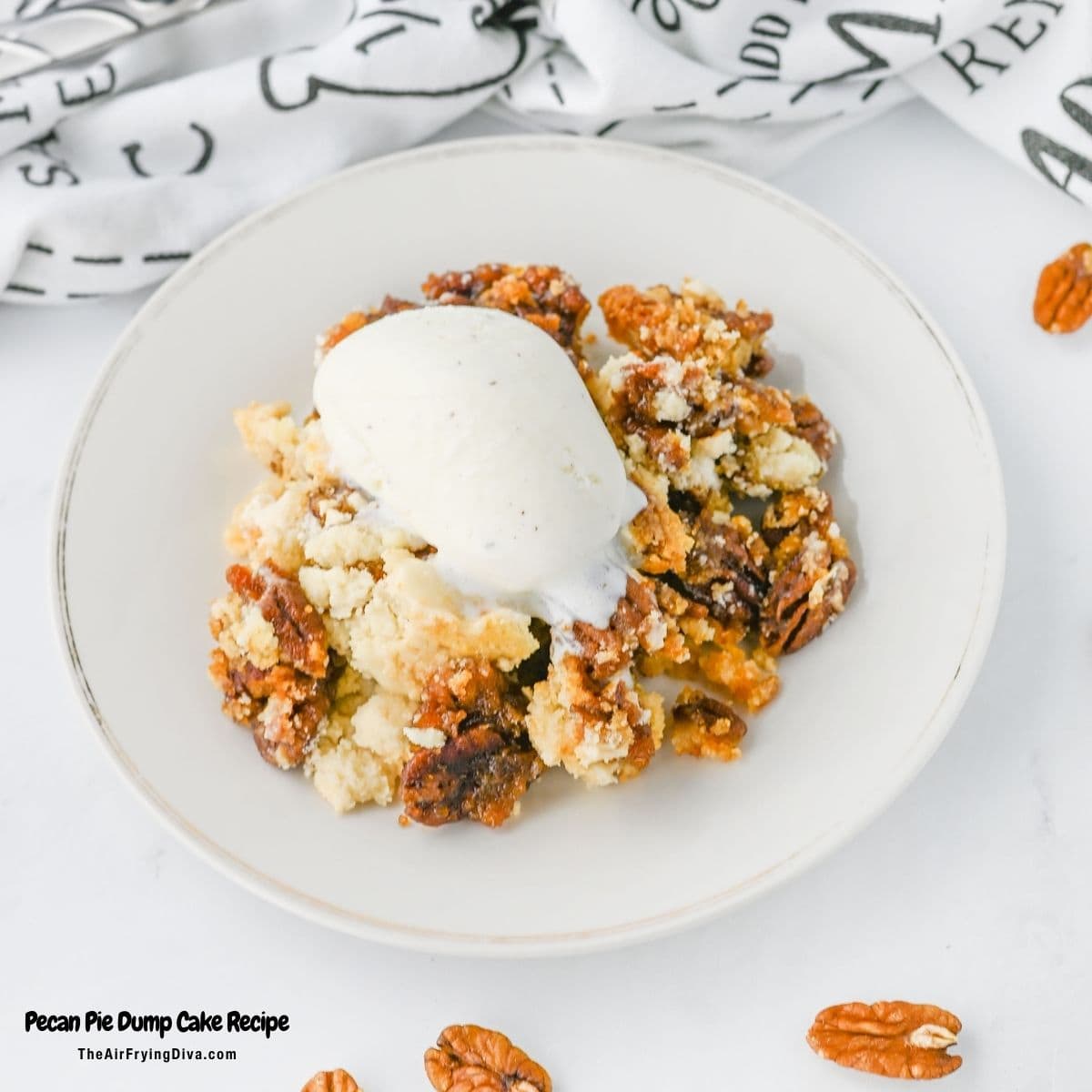 Pecan Pie Dump Cake Recipe an easy to make dessert made from cake mix, caramel sauce, and pecans baked to sweet mouthwatering perfection.