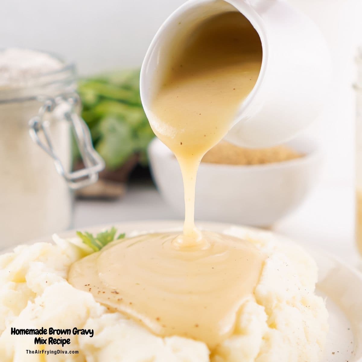 Homemade Brown Gravy Mix Recipe, a simple three ingredient classic recipe that can be used to make gravy or as a seasoning.