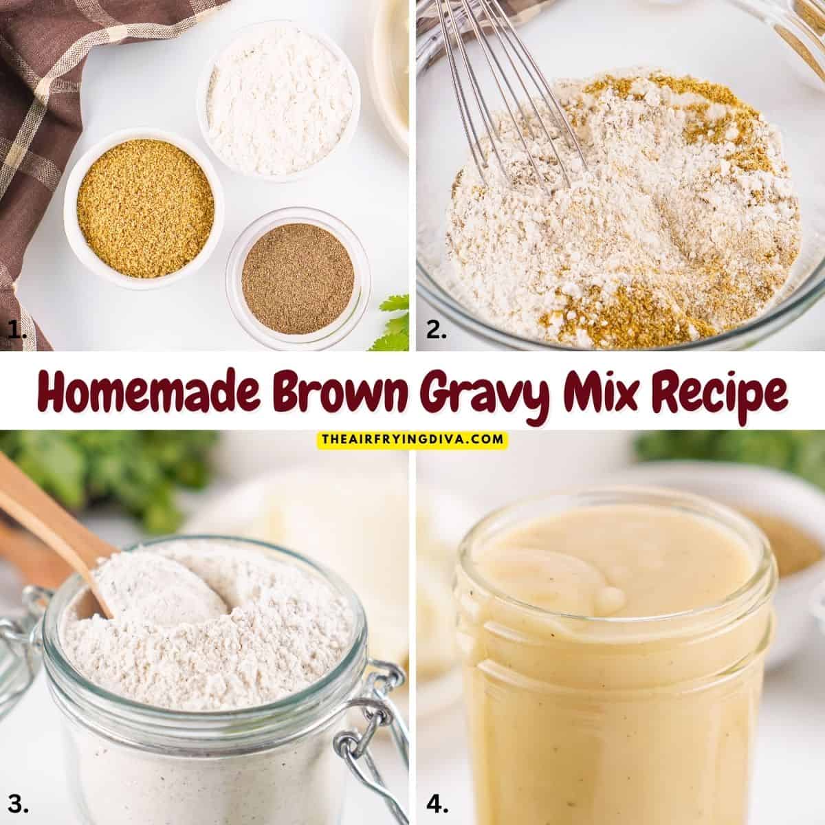 Homemade Brown Gravy Mix Recipe, a simple three ingredient classic recipe that can be used to make gravy or as a seasoning.