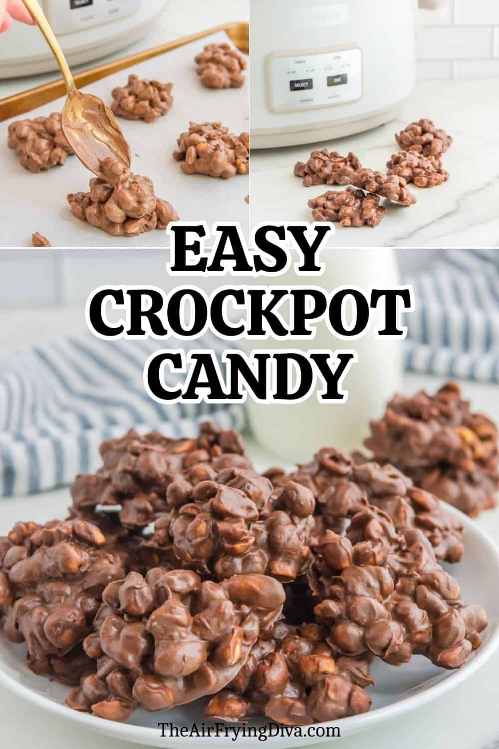 Easy Crockpot Candy, a delicious five ingredients recipe for crunchy, sweet, salty, and chocolatey candy slow cooked to perfection.