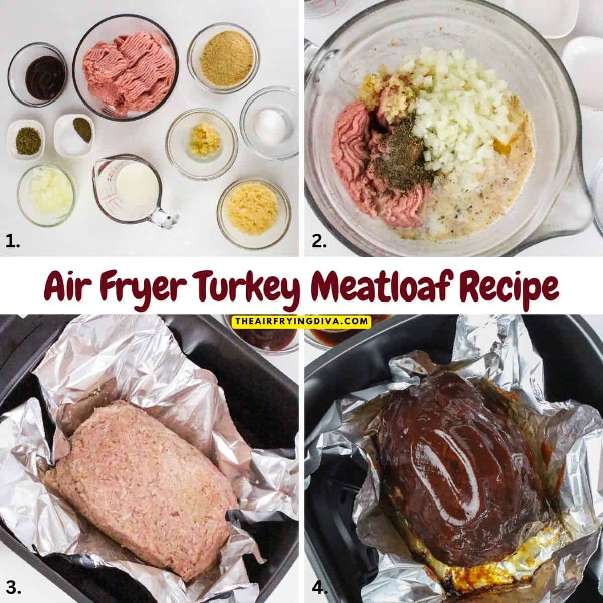 Air Fryer Turkey Meatloaf Recipe, an easy air fried recipe for moist and savory meatloaf made in less than an hour. Air Fryer Turkey Meatloaf Recipe
