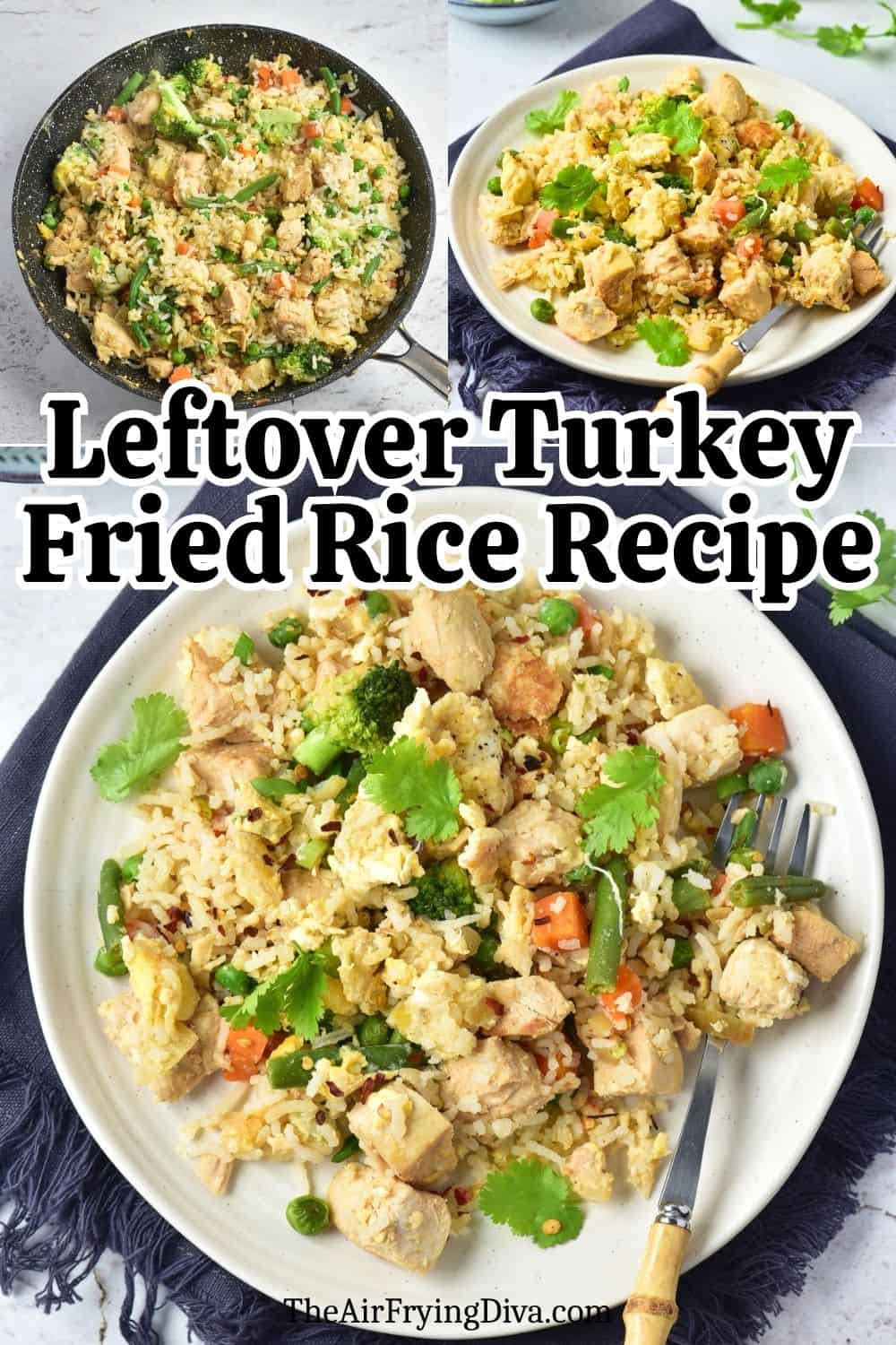 Leftover Turkey Fried Rice Recipe, a quick and easy one skillet dinner recipe made with vegetables and basmati rice.