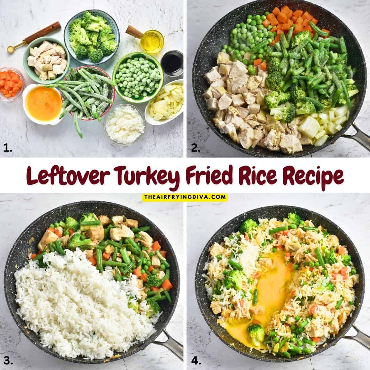 Leftover Turkey Fried Rice Recipe, a quick and easy one skillet dinner recipe made with vegetables and basmati rice.