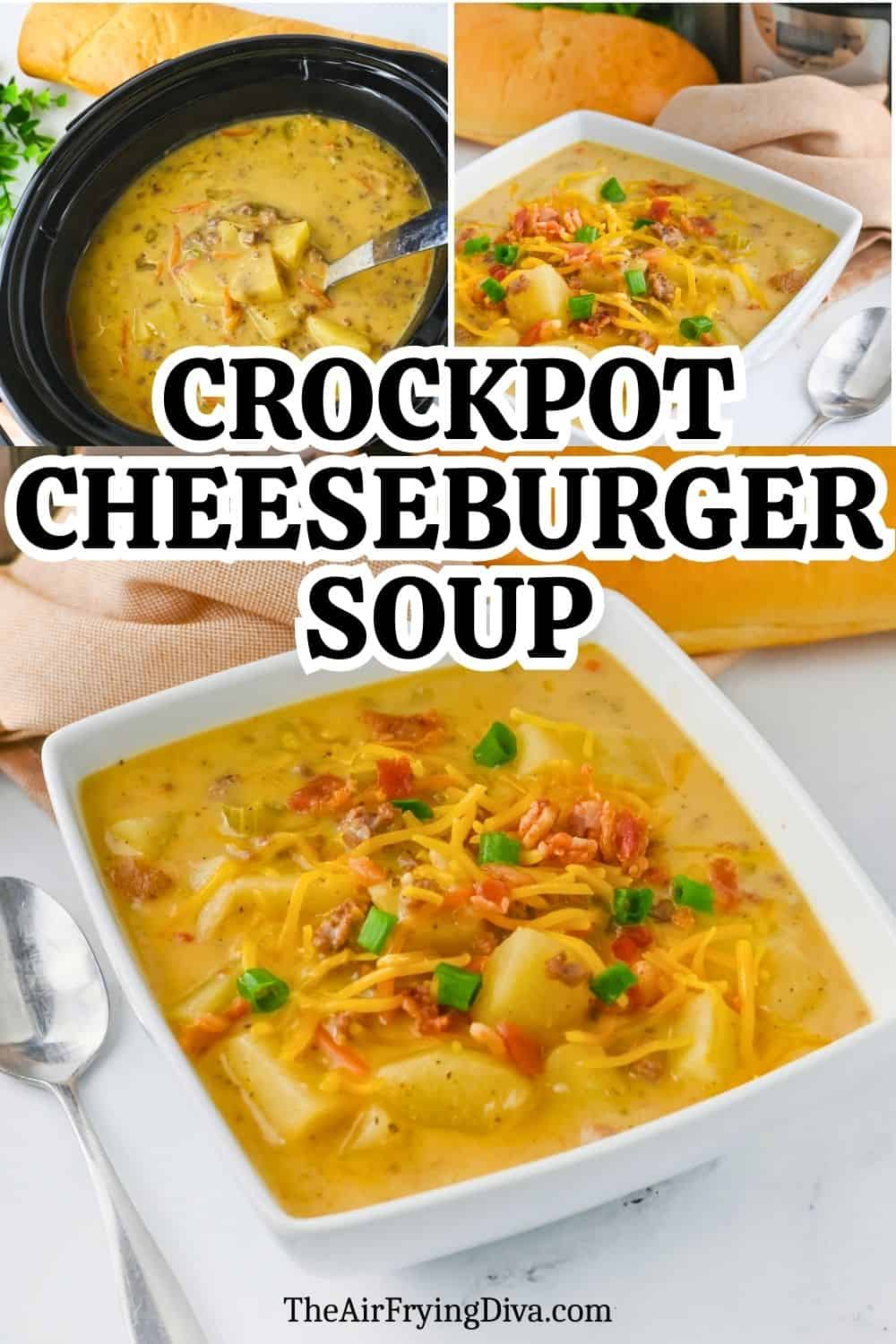 CrockPot Cheeseburger Soup, an easy recipe for a hearty, creamy and flavorful soup made with potatoes and cheese slow cooked to perfection. CrockPot Cheeseburger Soup, an easy recipe for a hearty, creamy and flavorful soup made with potatoes and cheese slow cooked to perfection.