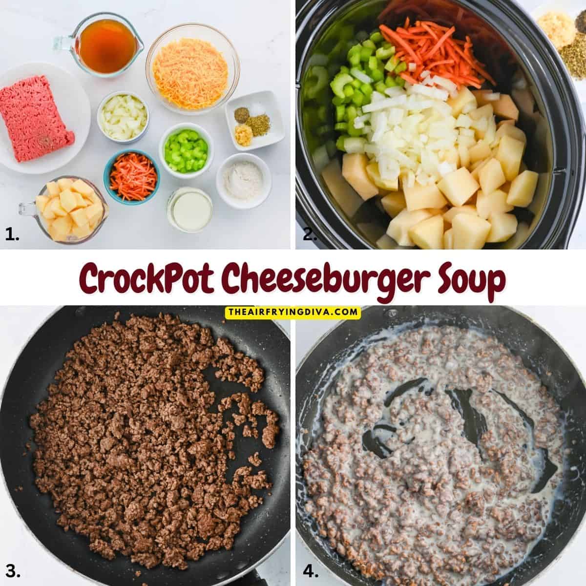 CrockPot Cheeseburger Soup, an easy recipe for a hearty, creamy and flavorful soup made with potatoes and cheese slow cooked to perfection. CrockPot Cheeseburger Soup, an easy recipe for a hearty, creamy and flavorful soup made with potatoes and cheese slow cooked to perfection.
