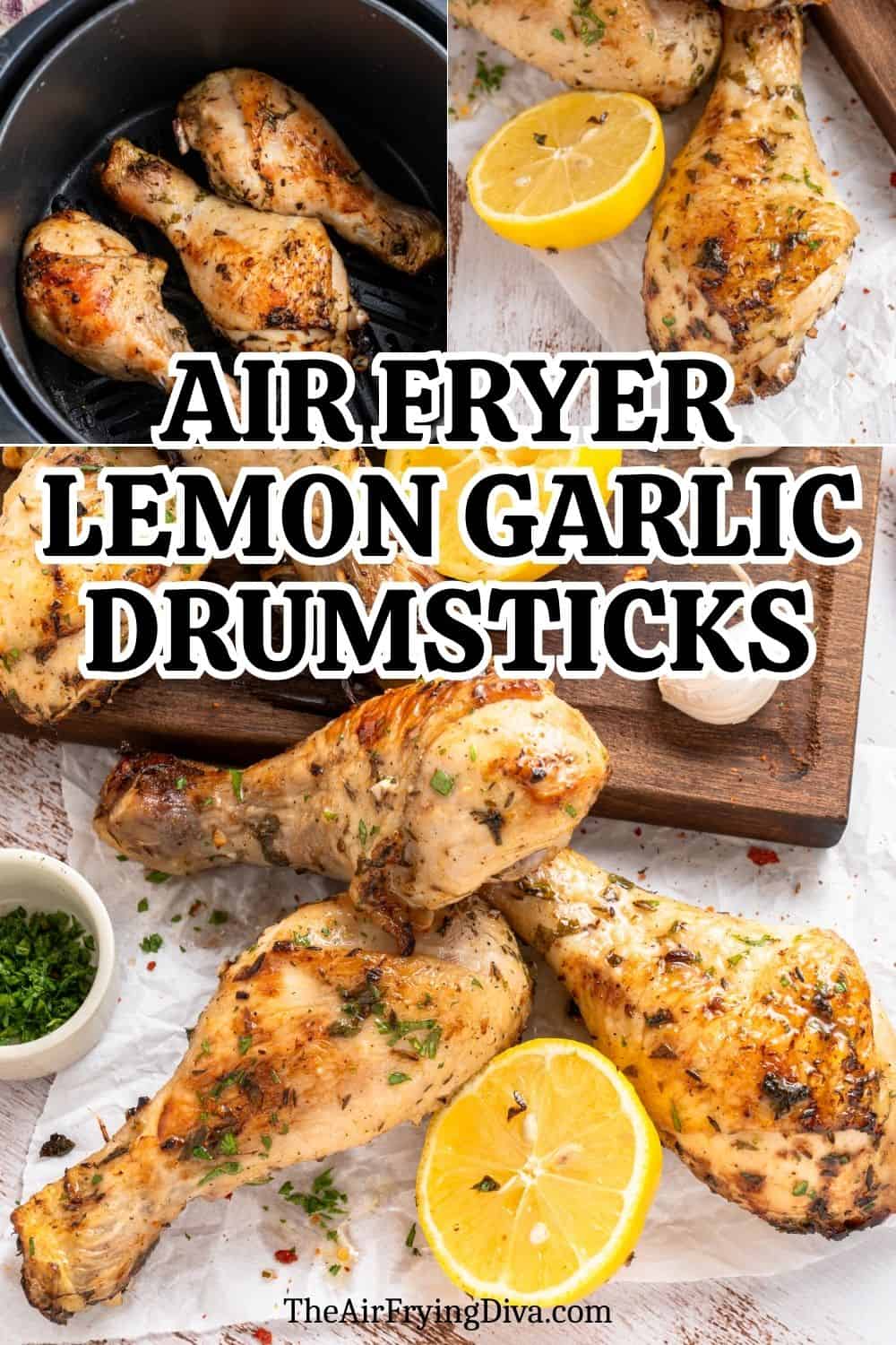 Air Fryer Lemon Garlic Drumsticks, an easy recipe for juicy chicken flavored with a simple lemon and garlic marinade (no sugar!) Air Fryer Lemon Garlic Drumsticks, an easy recipe for juicy chicken flavored with a simple lemon and garlic marinade (no sugar!)