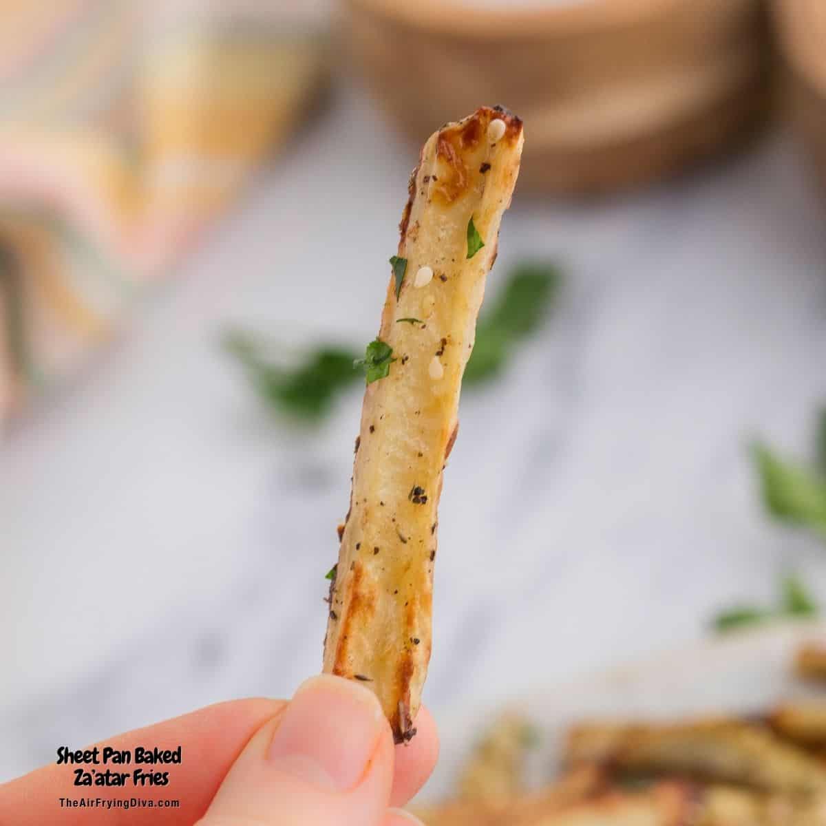 Sheet Pan Baked Za’atar Fries, crispy and flavorful homemade French Fries seasoned with savory Za'atar seasoning blend. Sheet Pan Baked Za’atar Fries, crispy and flavorful homemade French Fries seasoned with savory Za'atar seasoning blend.