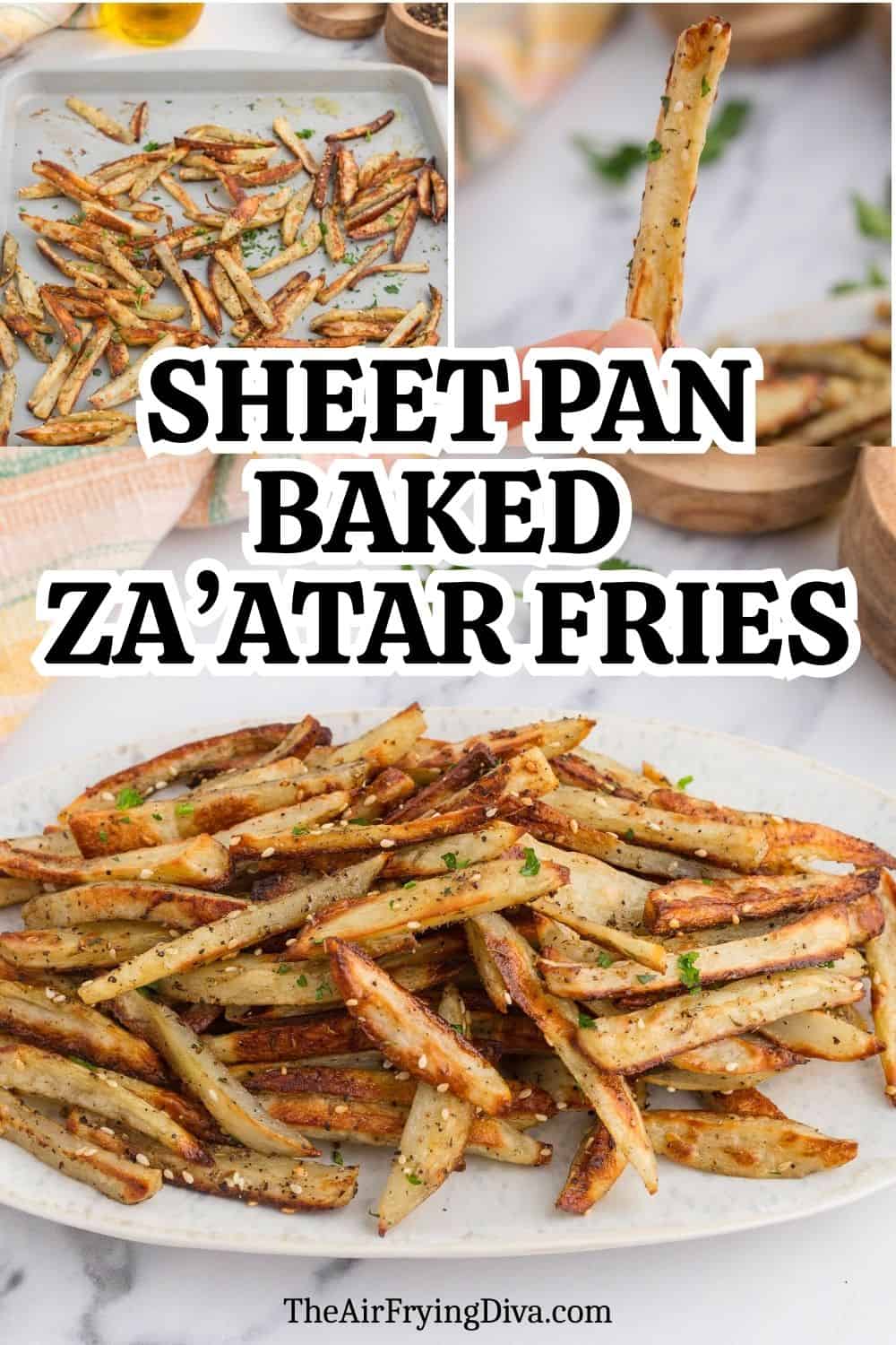 Sheet Pan Baked Za’atar Fries, crispy and flavorful homemade French Fries seasoned with savory Za'atar seasoning blend. Sheet Pan Baked Za’atar Fries, crispy and flavorful homemade French Fries seasoned with savory Za'atar seasoning blend.