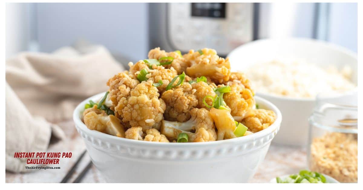 Instant Pot Kung Pao Cauliflower, savory, sweet, and somewhat spicy cauliflower florets pressure cooked to perfection in 20 minutes. Instant Pot Kung Pao Cauliflower, savory, sweet, and somewhat spicy cauliflower florets pressure cooked to perfection in 20 minutes.
