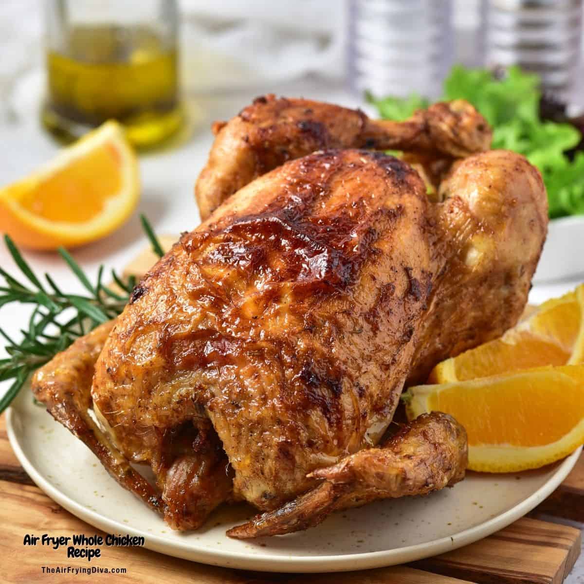 Air Fryer Whole Chicken Recipe, a simple and delicious recipe for moist and flavorful chicken with a crispy outside. Air Fryer Whole Chicken Recipe, a simple and delicious recipe for moist and flavorful chicken with a crispy outside.