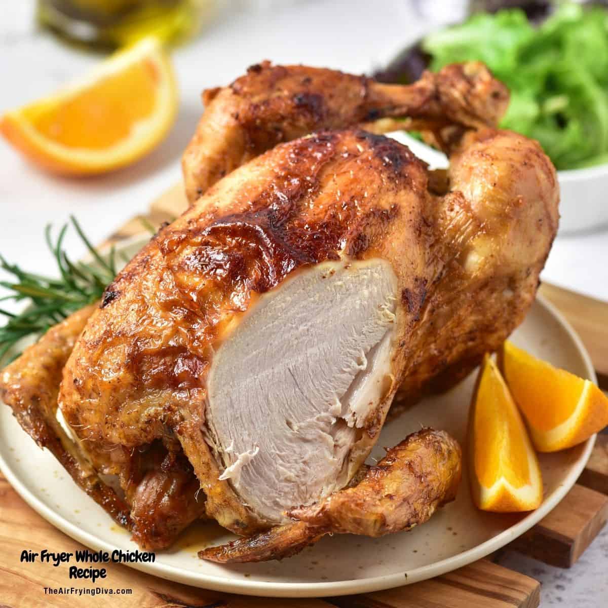Air Fryer Whole Chicken Recipe, a simple and delicious recipe for moist and flavorful chicken with a crispy outside. Air Fryer Whole Chicken Recipe, a simple and delicious recipe for moist and flavorful chicken with a crispy outside.