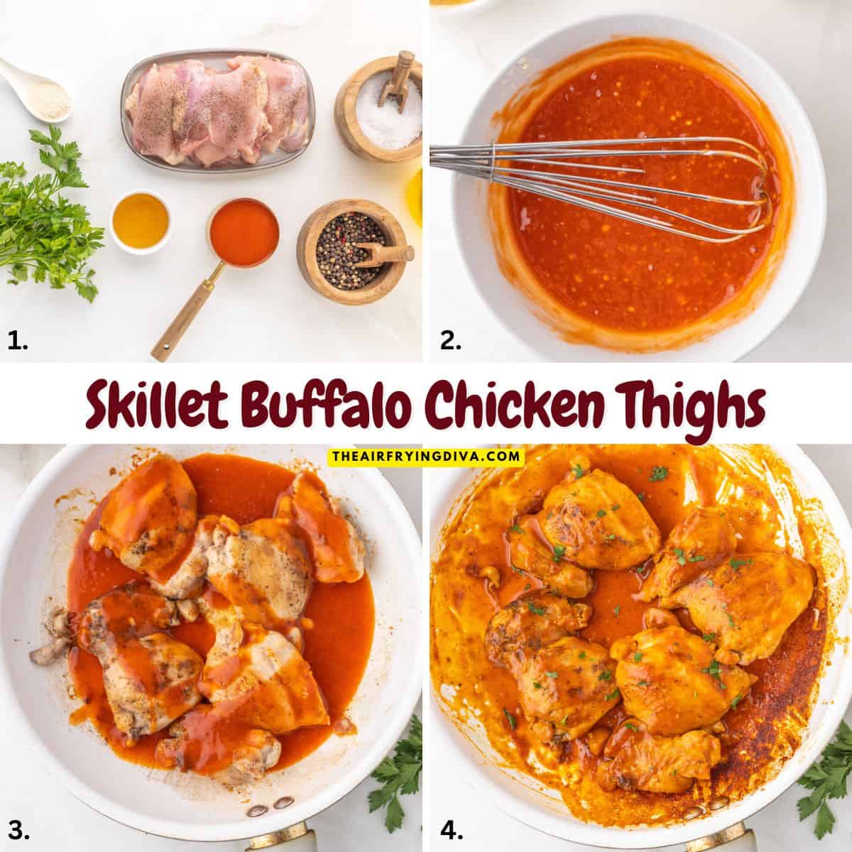 Skillet Buffalo Chicken Thighs, a quick and easy chicken recipe featuring tender and juicy chicken cooked on a stovetop to perfection. Skillet Buffalo Chicken Thighs, a quick and easy chicken recipe featuring tender and juicy chicken cooked on a stovetop to perfection. https://theairfryingdiva.com/