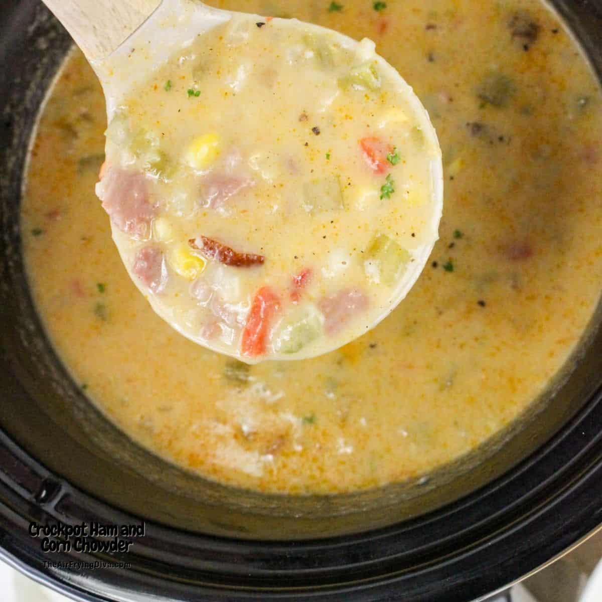 Crockpot Ham and Corn Chowder Recipe-This creamy soup is packed with potatoes, ham, and sweet corn. A cozy, hearty, comforting favorite. Crockpot Ham and Corn Chowder Recipe-This creamy soup is packed with potatoes, ham, and sweet corn. A cozy, hearty, comforting favorite.